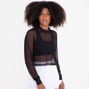 Mono B Mesh Cropped Long Sleeve Top